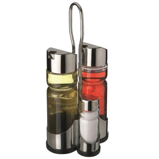 Oliviere Luxus inox 4 piese sare+piper+ulei+oțet 