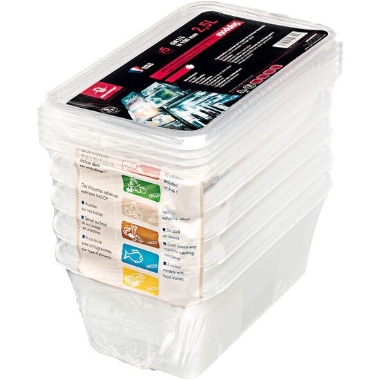 Set de 5 recipiente modulare din polipropilenă rigidă GN 1/4 cu capace – 2,5 l